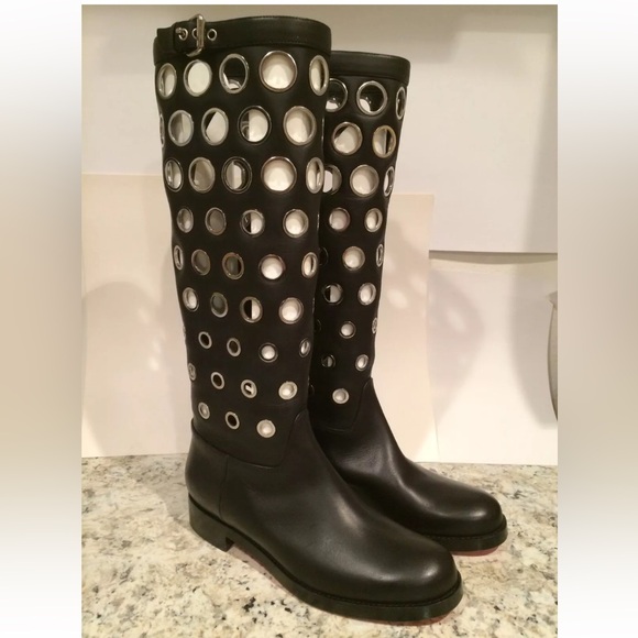 Christian Louboutin apollobotta grommet riding boots knee high black 37/6.5 - Picture 5 of 12